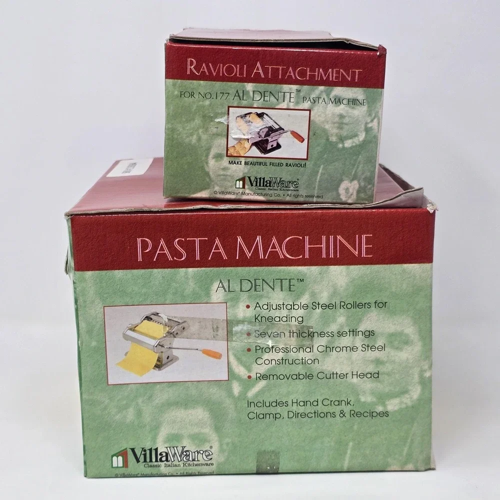 VillaWare Al Dente Pasta Machine With Ravioli Attachment Set Chrome Steel Silver